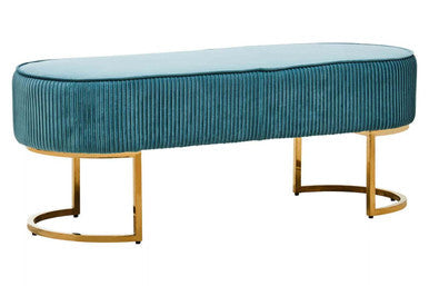 Zamora Teal Velvet Bench with Gold Finish Base