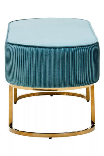 Zamora Teal Velvet Bench With Gold Finish Legs