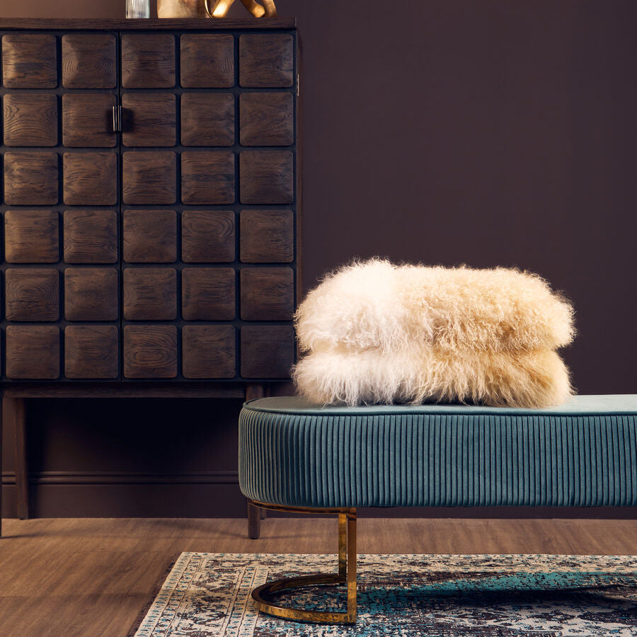 Zamora Teal Velvet Bench With Gold Finish Legs