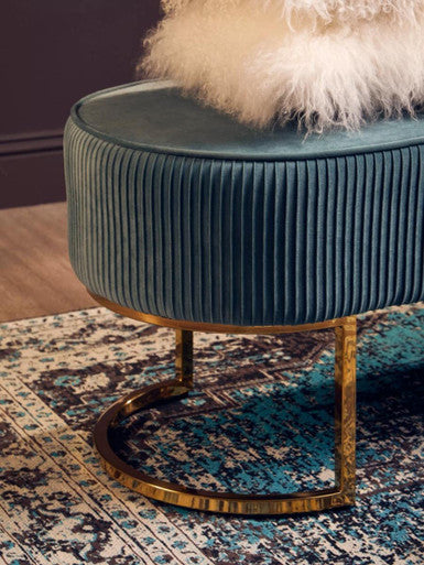 Zamora Teal Velvet Bench With Gold Finish Legs