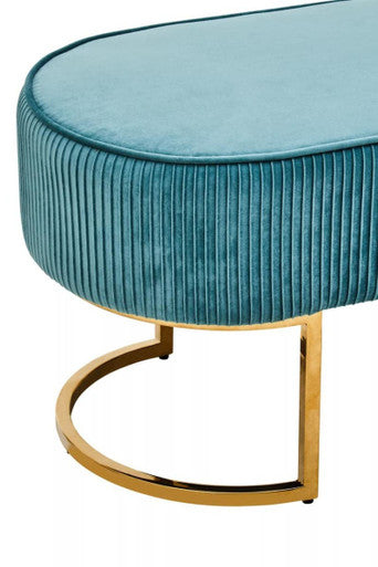 Zamora Teal Velvet Bench with Gold Finish Base