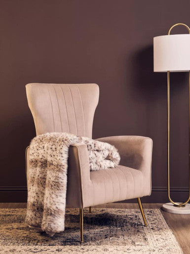 Zamora Mink Velvet Accent Chair with Gold Finish Legs