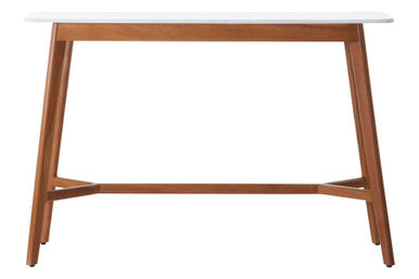 White Marble Top Console Table with Sustainable Acacia Wood Base, Myan