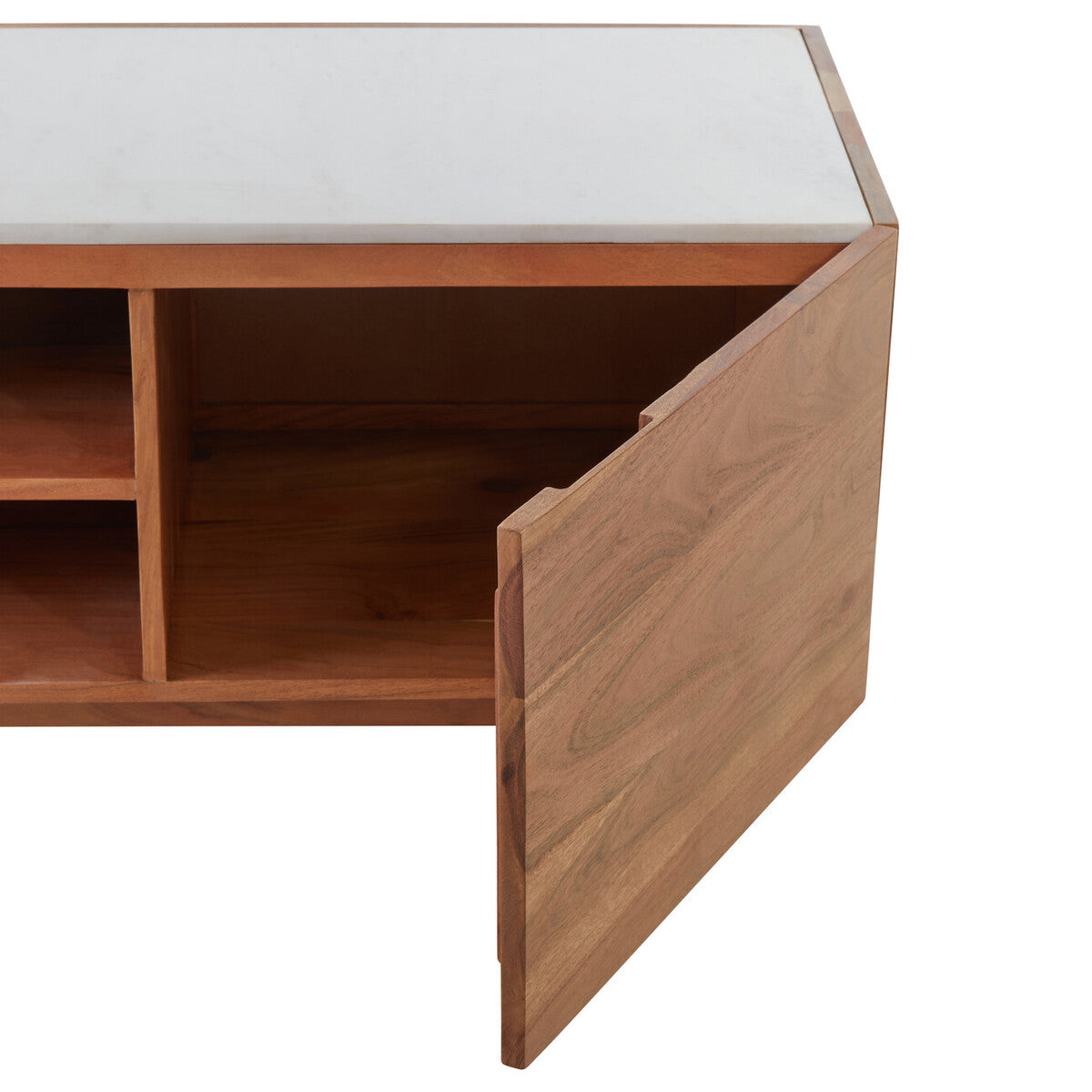 Myan Acacia Wood and White Marble Media Unit