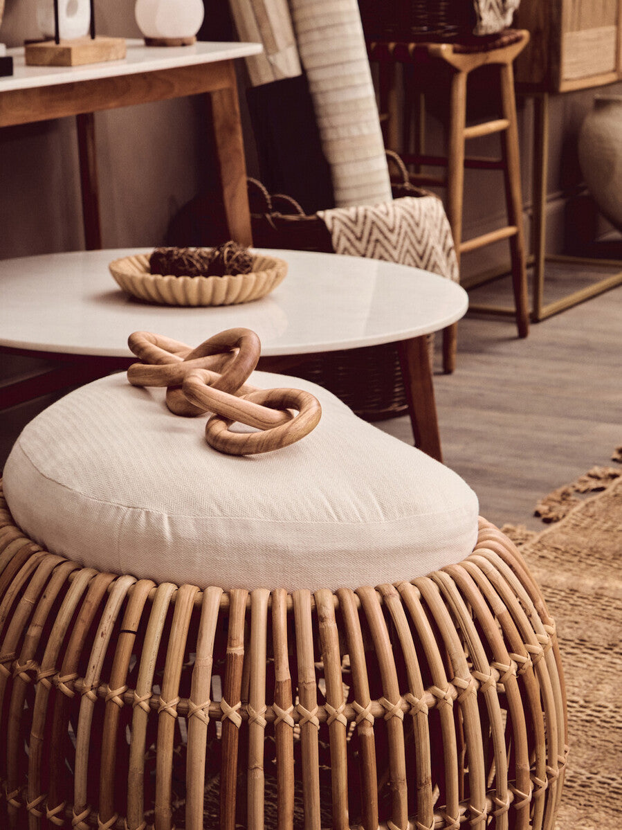 White Marble Round Top Coffee Table with Acacia Wood Legs, Myan