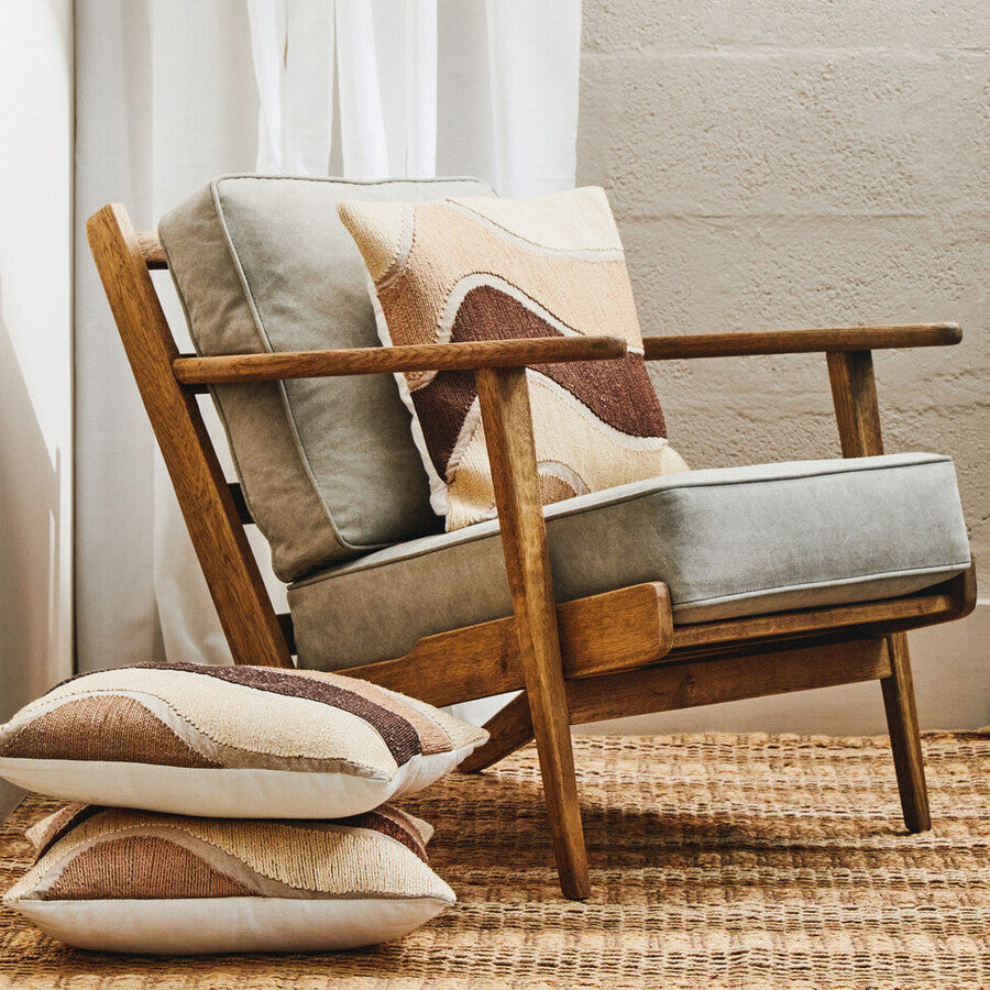 Hector Natural Linen Armchair with Dark Oak Wood Frame