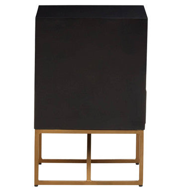 Black Mango Wood 3-Drawer Side Table with Gold Iron Legs and Handles, Kochi