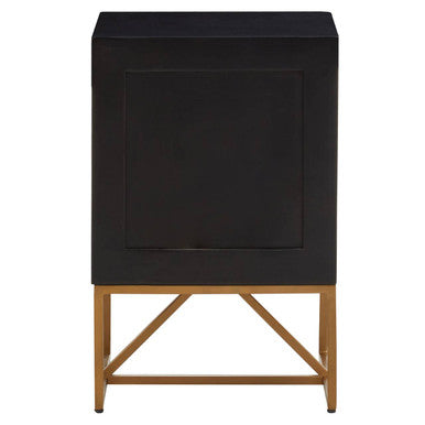 Black Mango Wood 3-Drawer Side Table with Gold Iron Legs and Handles, Kochi