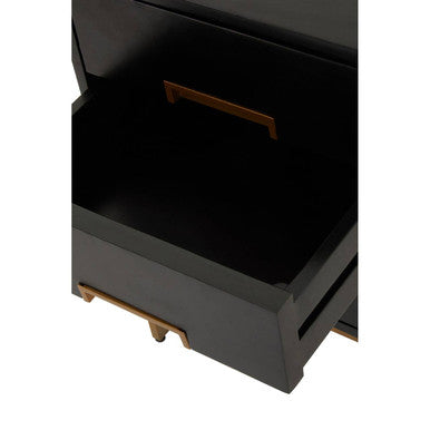 Black Mango Wood 3-Drawer Side Table with Gold Iron Legs and Handles, Kochi