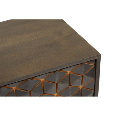 Grey Mango Wood 2-Drawer Console Table with Gold Finish Iron Frame and Lower Shelf, Patna