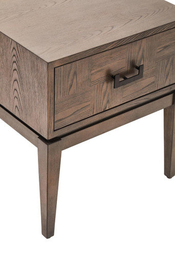 Antique Grey 1-Drawer Side Table with Wooden Legs and Black Metal Handle, Dimaro