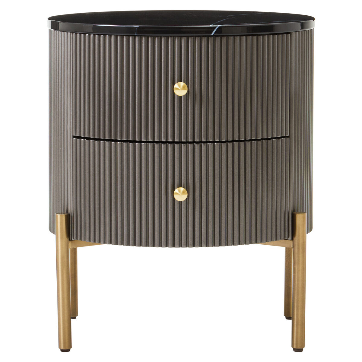 Grey Two Drawer Chest with Black Marble Top, Dervio