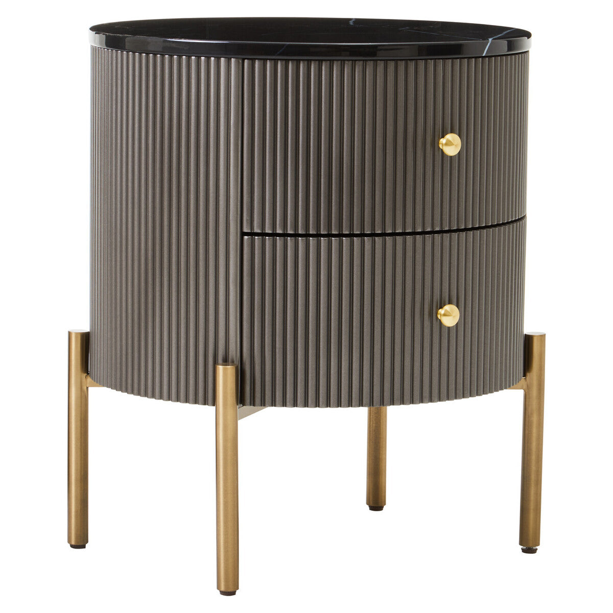 Grey Two Drawer Chest with Black Marble Top, Dervio