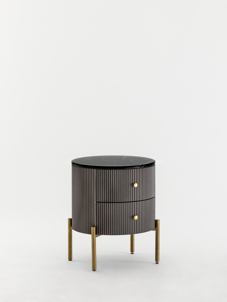 Grey Two Drawer Chest with Black Marble Top, Dervio