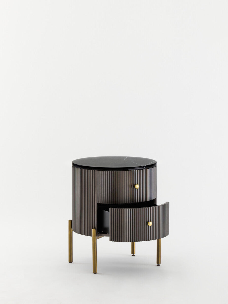 Grey Two Drawer Chest with Black Marble Top, Dervio