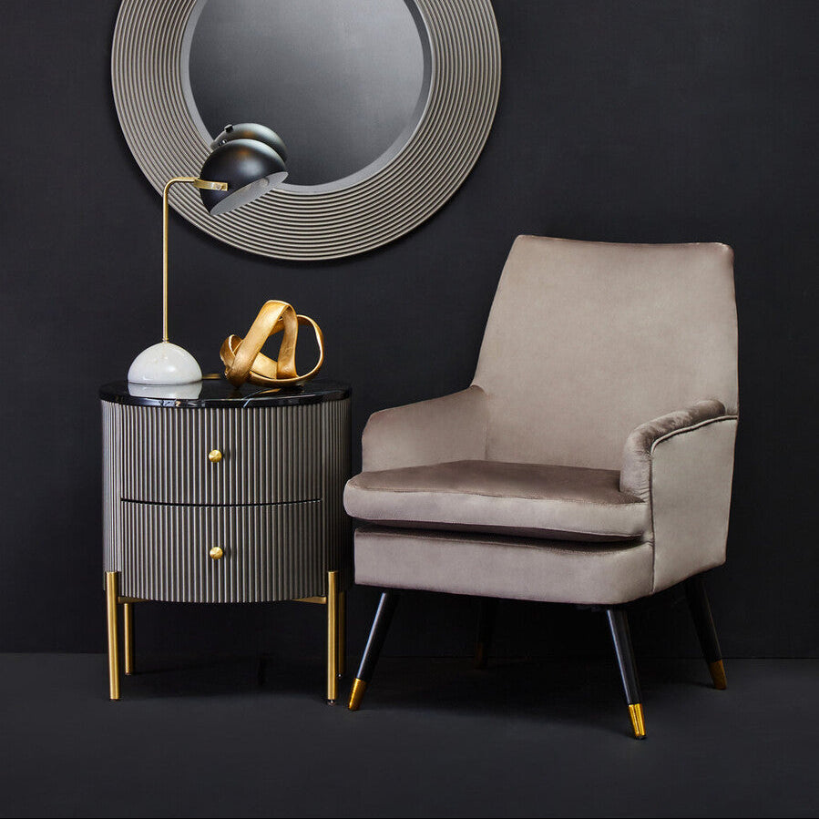Grey Two Drawer Chest with Black Marble Top, Dervio