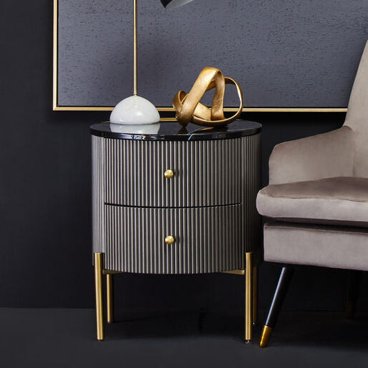 Grey Two Drawer Chest with Black Marble Top, Dervio