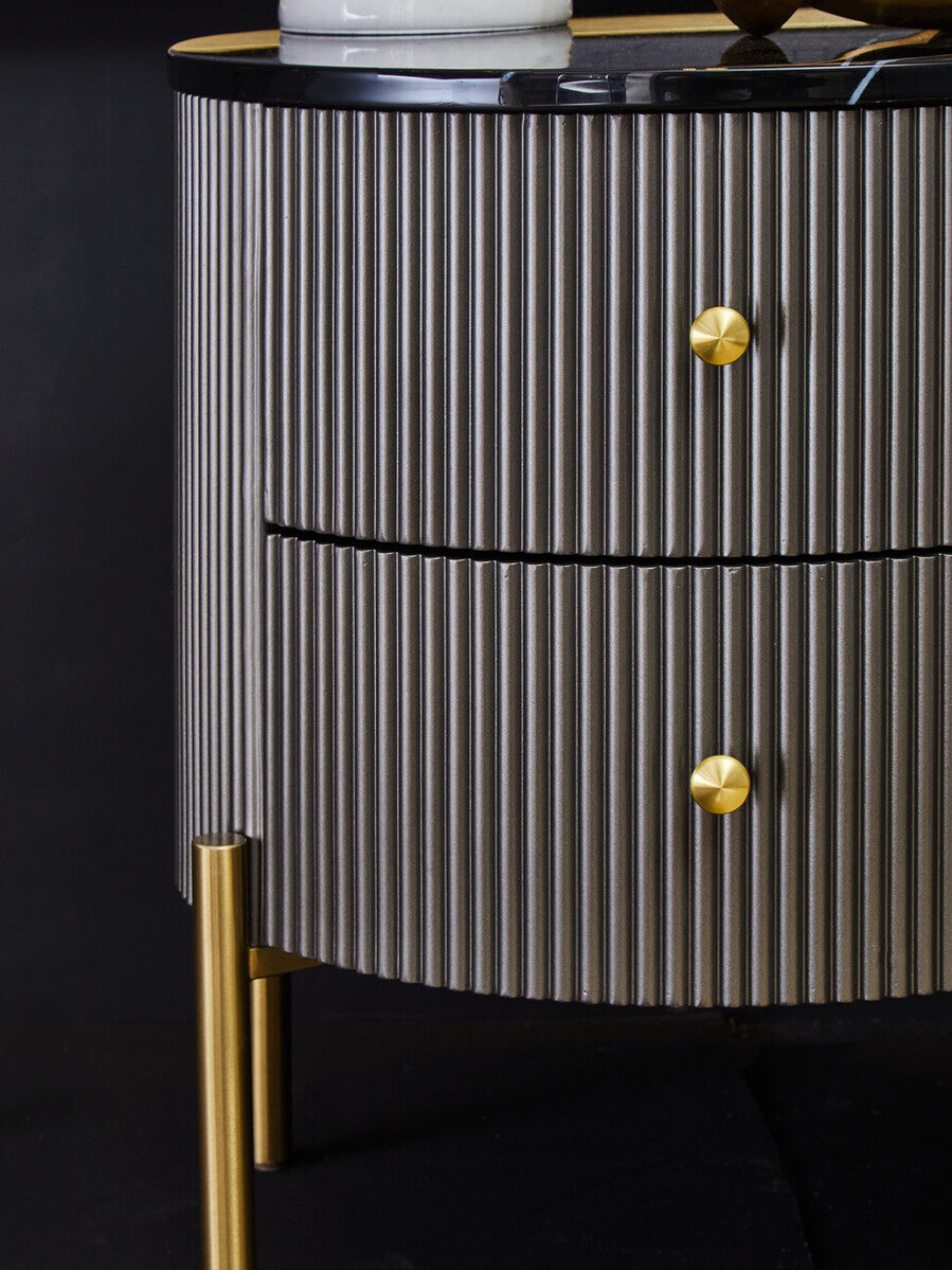 Grey Two Drawer Chest with Black Marble Top, Dervio