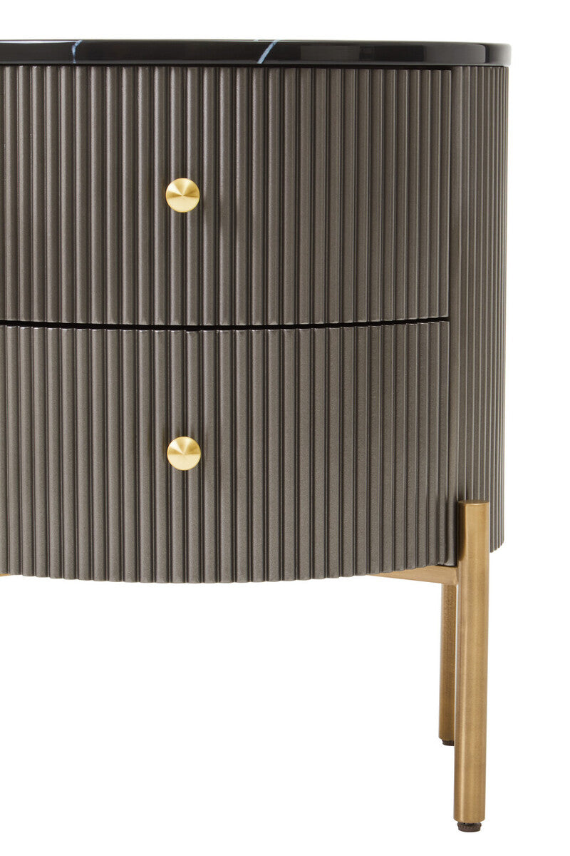 Grey Two Drawer Chest with Black Marble Top, Dervio