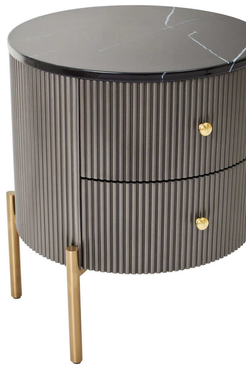 Grey Two Drawer Chest with Black Marble Top, Dervio