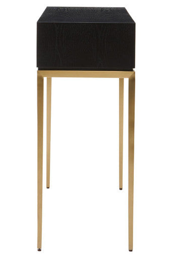 Two-Tone Black Fluted and Grained Console Table with Gold Metal Base and 1 Drawer | Davoli