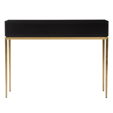 Two-Tone Black Fluted and Grained Console Table with Gold Metal Base and 1 Drawer | Davoli
