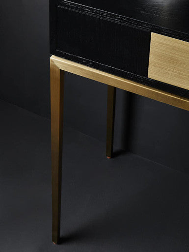 Two-Tone Black Fluted and Grained Console Table with Gold Metal Base and 1 Drawer | Davoli