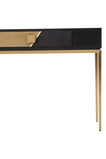 Two-Tone Black Fluted and Grained Console Table with Gold Metal Base and 1 Drawer | Davoli