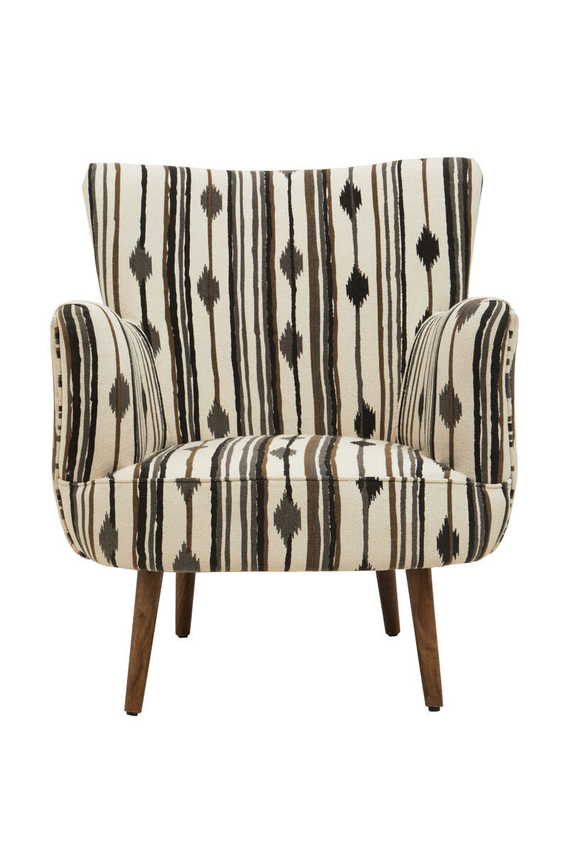 Cefena Black and White Cotton Armchair with Flared Arms