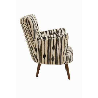Cefena Black and White Cotton Armchair with Flared Arms