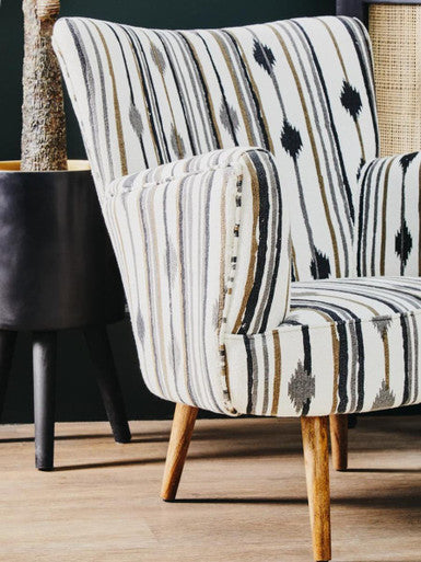 Cefena Black and White Cotton Armchair with Flared Arms