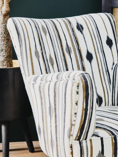 Cefena Black and White Cotton Armchair with Flared Arms