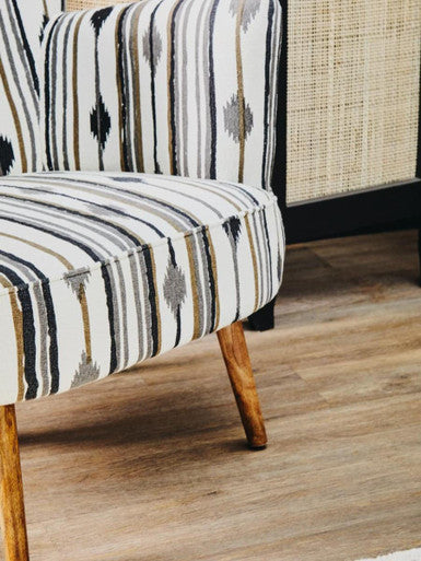 Cefena Black and White Cotton Armchair with Flared Arms