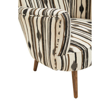 Cefena Black and White Cotton Armchair with Flared Arms