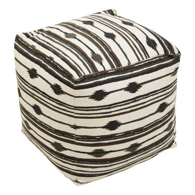 Cefena Black and White Ikat Square Pouffe
