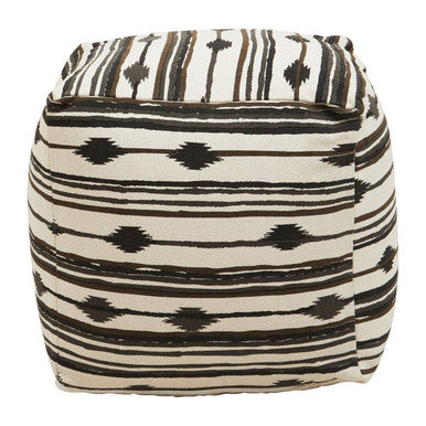 Cefena Black and White Ikat Square Pouffe