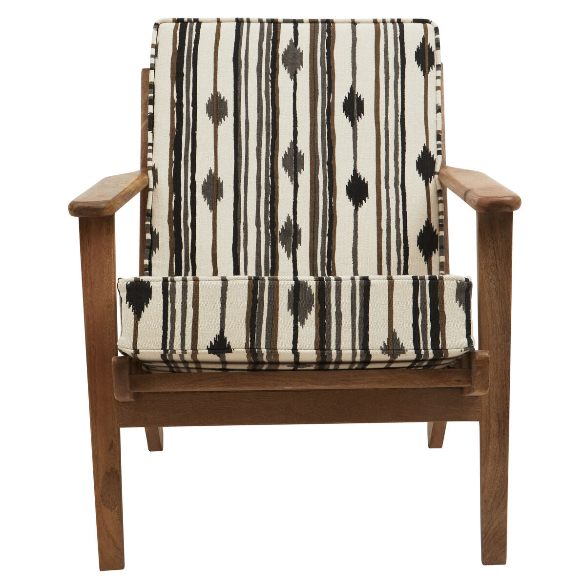 Cefena Black and White Cotton Armchair with Angular Mango Wood Frame