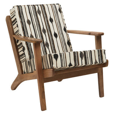 Cefena Black and White Cotton Armchair with Angular Mango Wood Frame