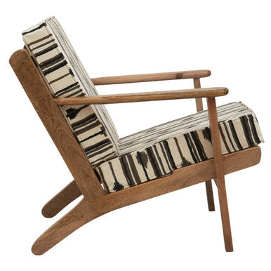 Cefena Black and White Cotton Armchair with Angular Mango Wood Frame