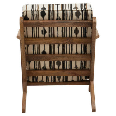 Cefena Black and White Cotton Armchair with Angular Mango Wood Frame