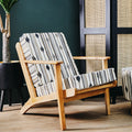 Cefena Black and White Cotton Armchair with Angular Mango Wood Frame
