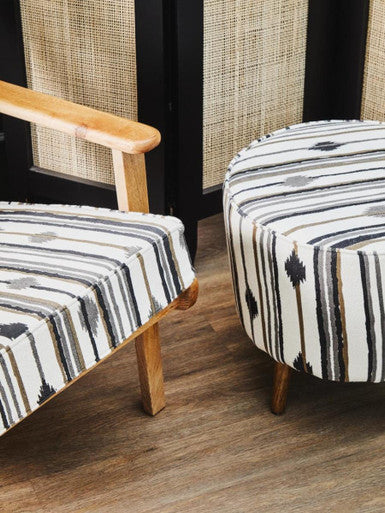 Cefena Black and White Cotton Armchair with Angular Mango Wood Frame