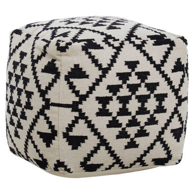 Cefena Black and White Fabric Pouffe with Open Weave Design