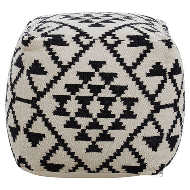 Cefena Black and White Fabric Pouffe with Open Weave Design