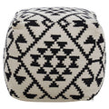 Cefena Black and White Fabric Pouffe with Open Weave Design