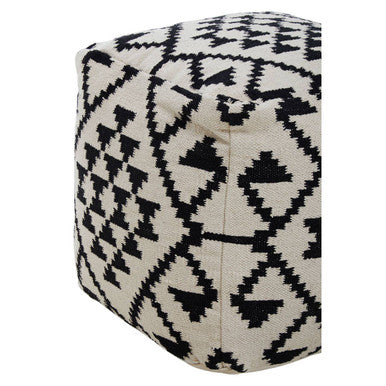 Cefena Black and White Fabric Pouffe with Open Weave Design