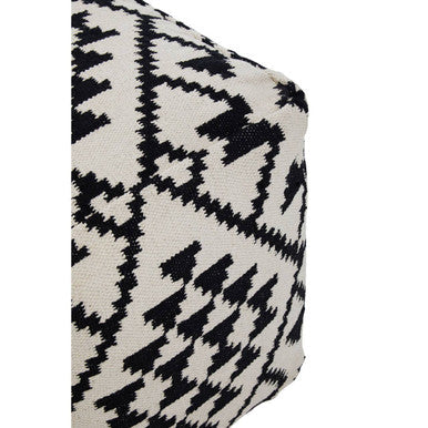 Cefena Black and White Fabric Pouffe with Open Weave Design