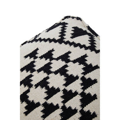 Cefena Black and White Fabric Pouffe with Open Weave Design