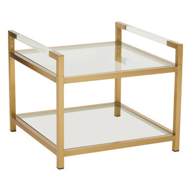 Matte Gold End Table with Clear Glass Top, Vogue