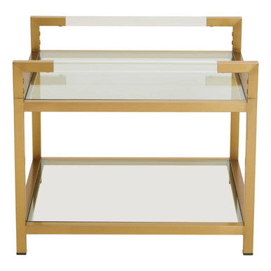 Matte Gold End Table with Clear Glass Top, Vogue